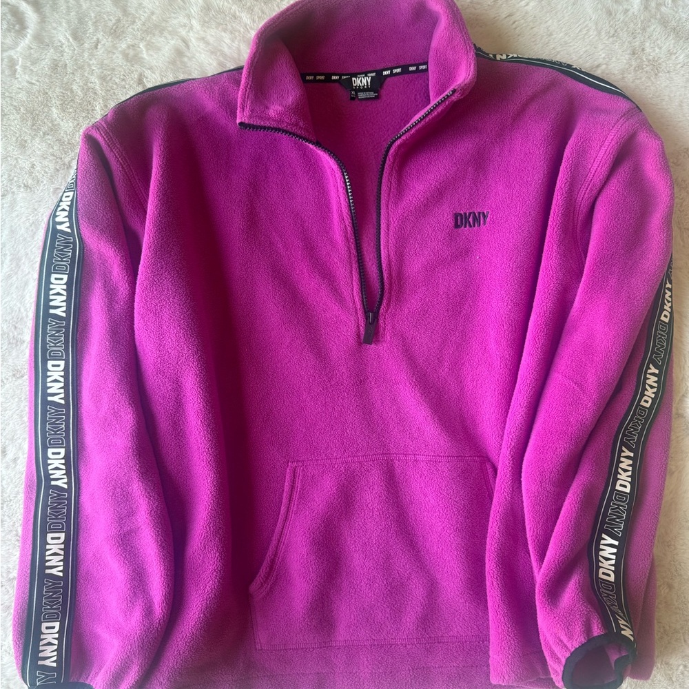 DKNY Purple V-Neck Sweater with Plush Material